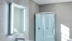 Admiring Sirhona France products, a sleek LED mirror enhances modern bathroom aesthetics.