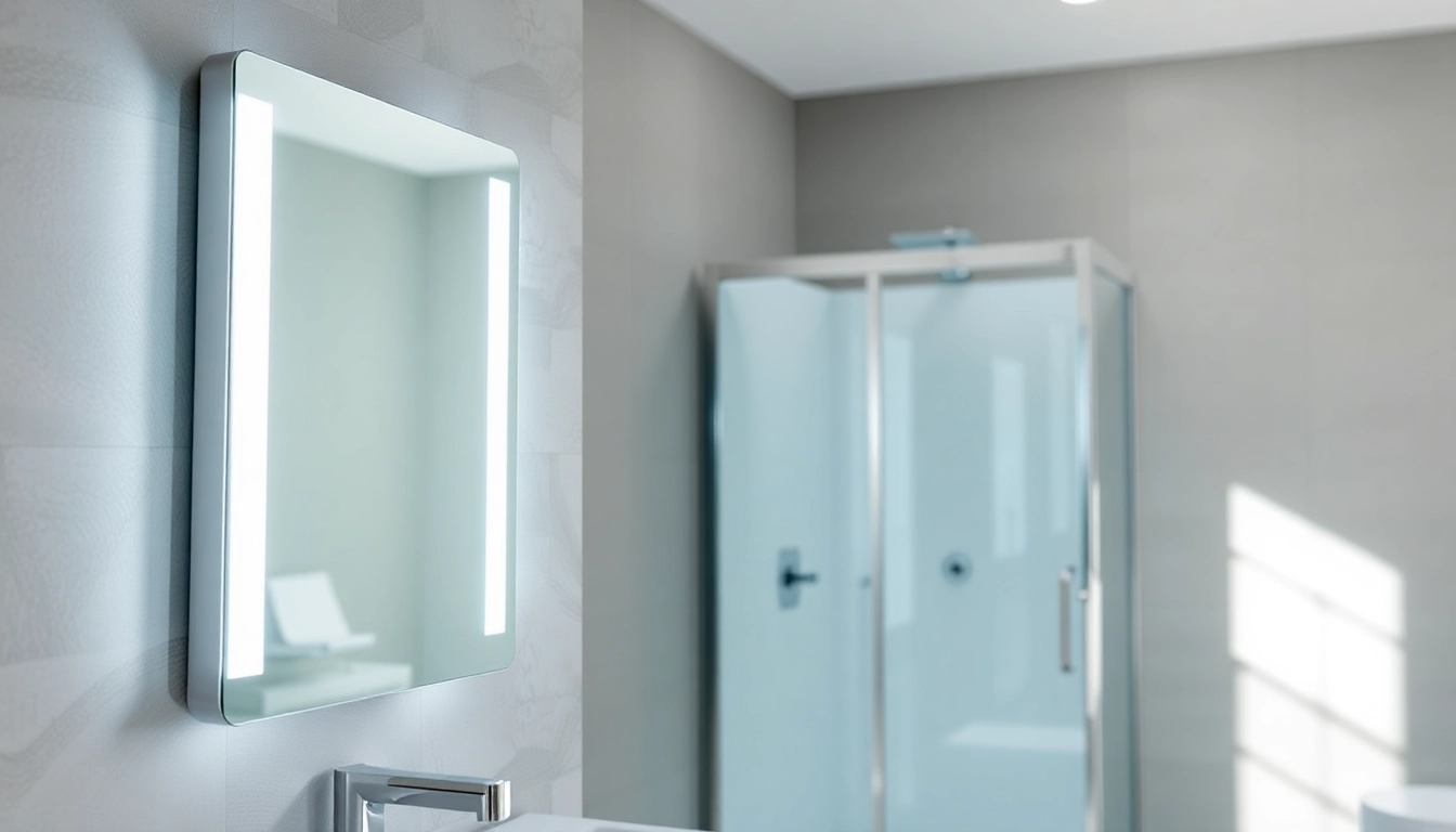 Admiring Sirhona France products, a sleek LED mirror enhances modern bathroom aesthetics.