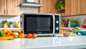 Cook delicious meals with a modern microwave oven displayed in a bright kitchen setting.