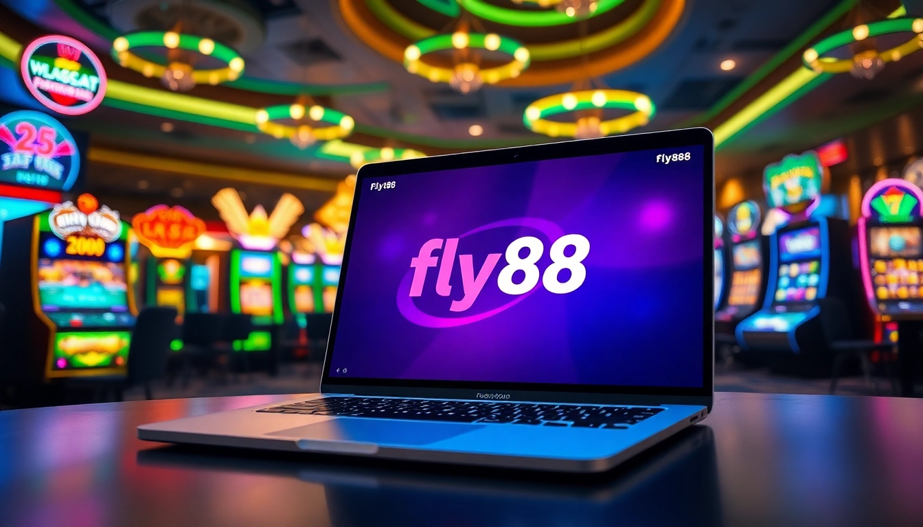 Experience fly88 đang nhập with a modern online gambling interface in a vibrant casino setting.