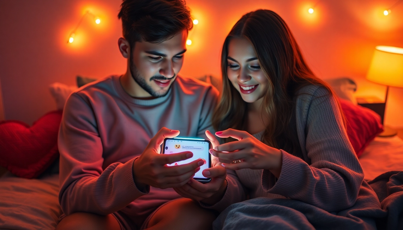 Engaging ai sexting interaction between a couple in a cozy bedroom setting.