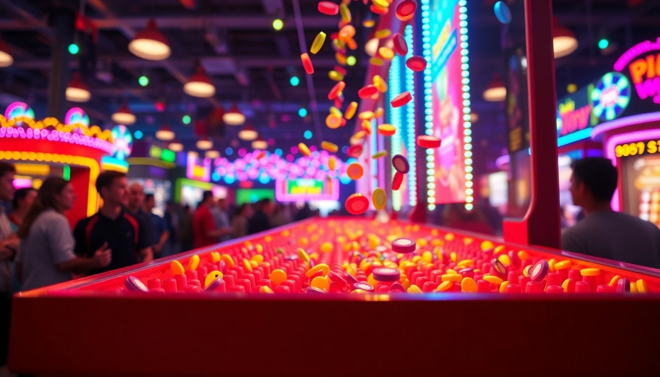 Permainan plinko yang menghibur dengan chip jatuh di papan pegs berwarna-warni.