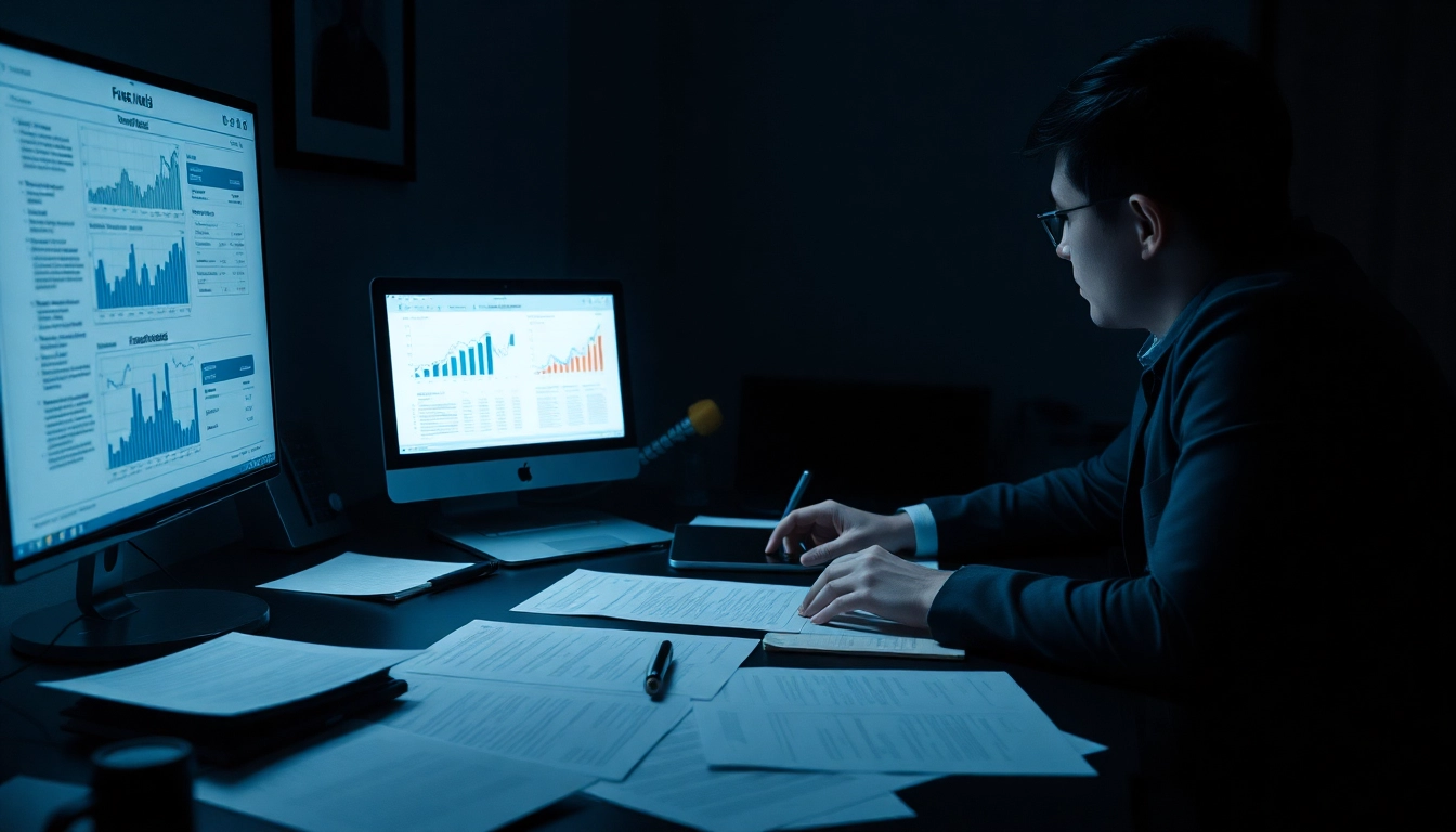 카드깡 관련 문서와 데이터 분석 중인 수사관의 전문가의 모습