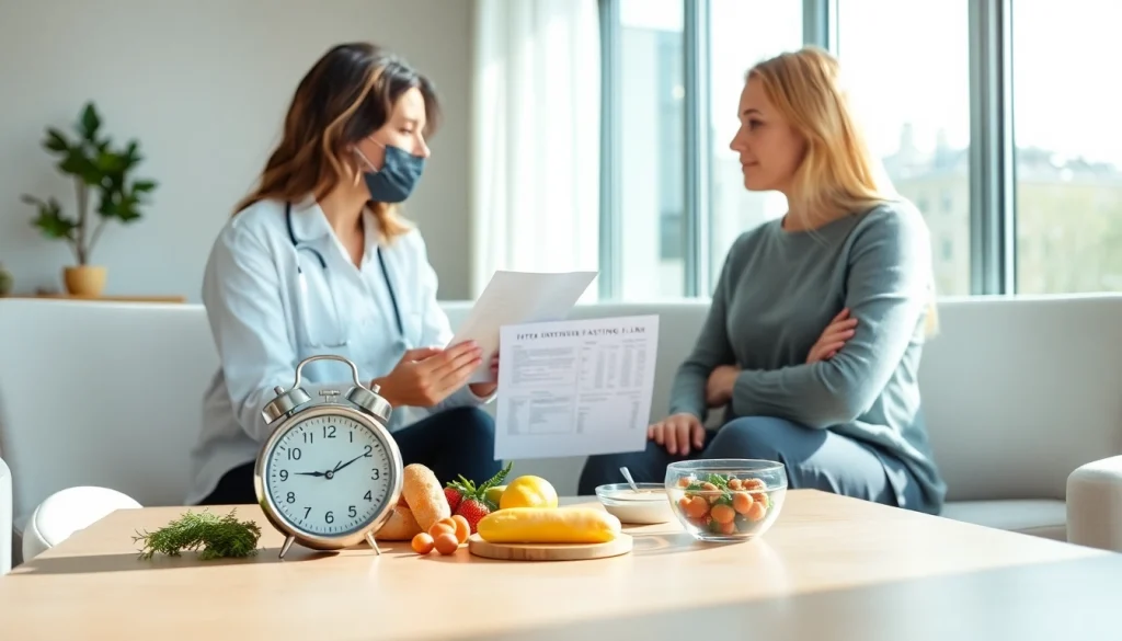 Engaging nutritionist discussing intermittent fasting strategies with a patient.