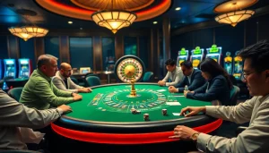 Bong da lu table games in a vibrant casino setting with poker chips and a roulette wheel.