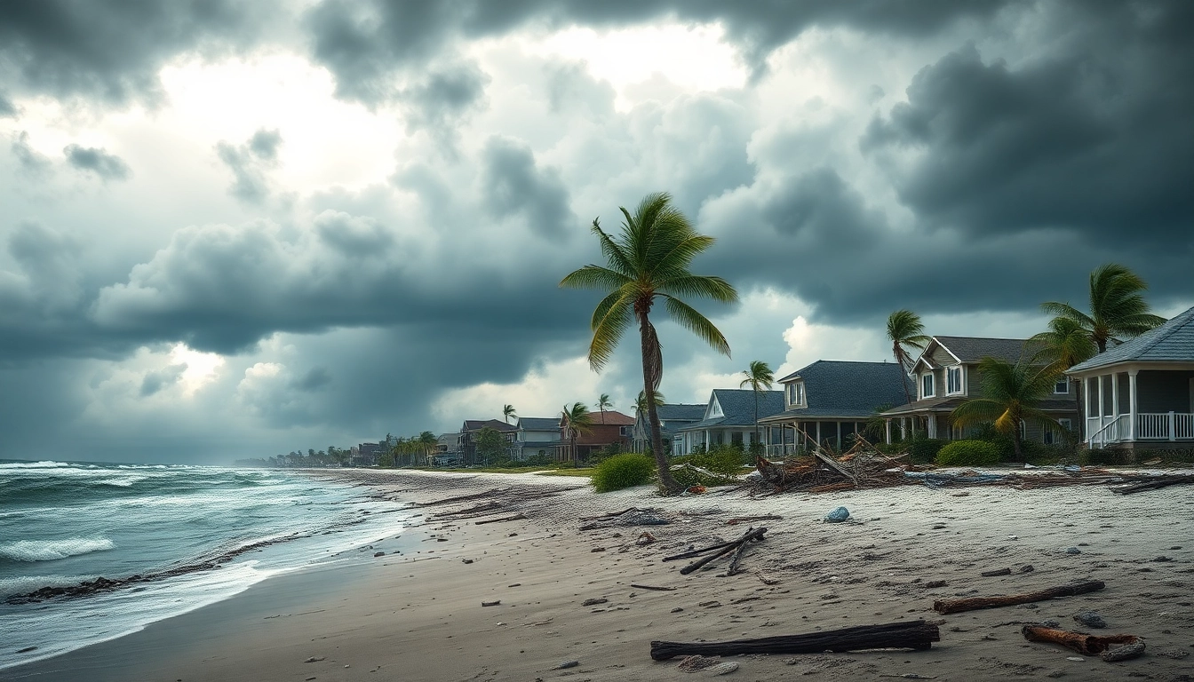 Assessing Florida Hurricane Damage with resilience visible in damaged houses and strong palm trees.