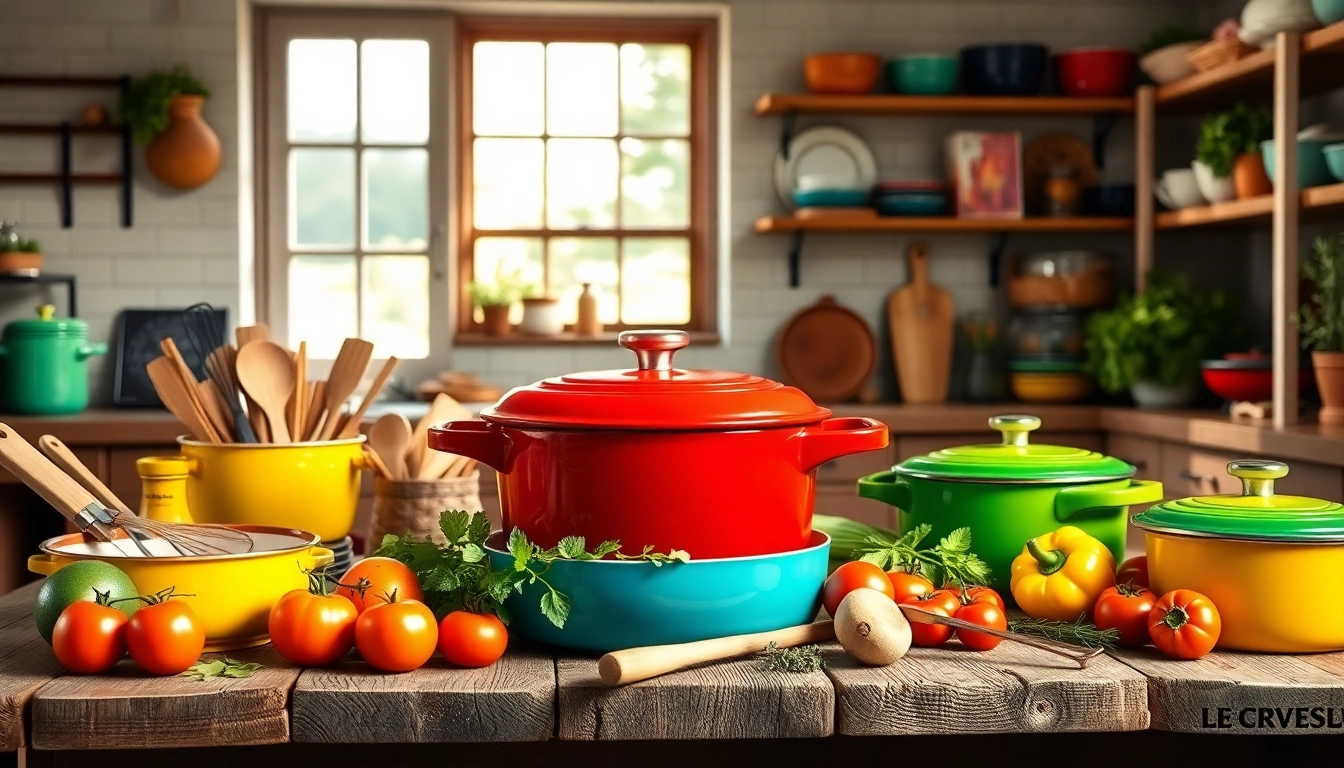 Cook with Le Creuset NZ's colorful cookware, showcasing a cast iron dutch oven in a vibrant kitchen.