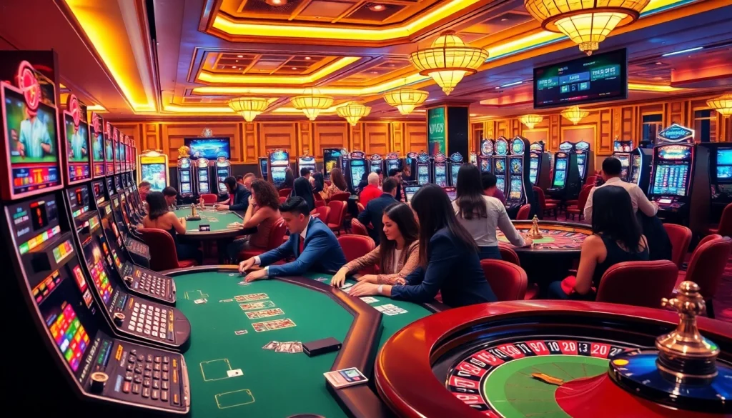 Players enjoying rr88 gratis promotions in a luxurious casino setting with vibrant games and odds displays.