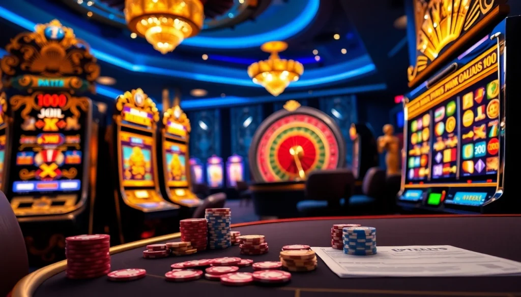 Putar mesin slot Olympus 1000 di kasino mewah dengan suasana penuh warna yang hidup.