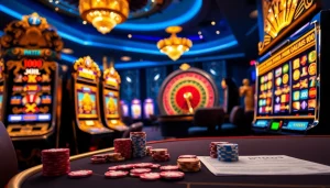 Putar mesin slot Olympus 1000 di kasino mewah dengan suasana penuh warna yang hidup.