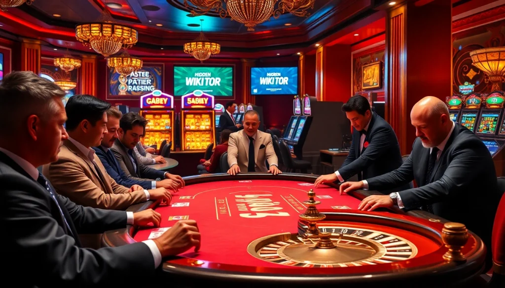 Feel the excitement of the Hidden Wiki Tor as gamblers strategize at a vibrant casino poker table.