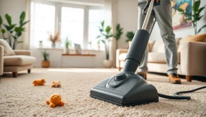 Ensure effective pet odor carpet cleaning by a professional technician in a bright living room.