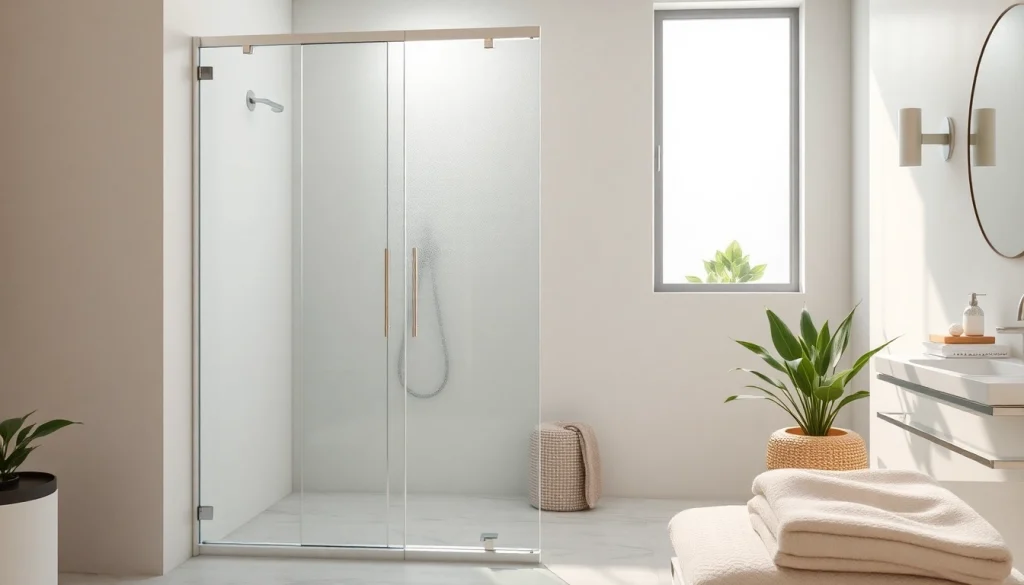 Elegant sunney shower doors showcased in a modern bathroom setting with natural light.