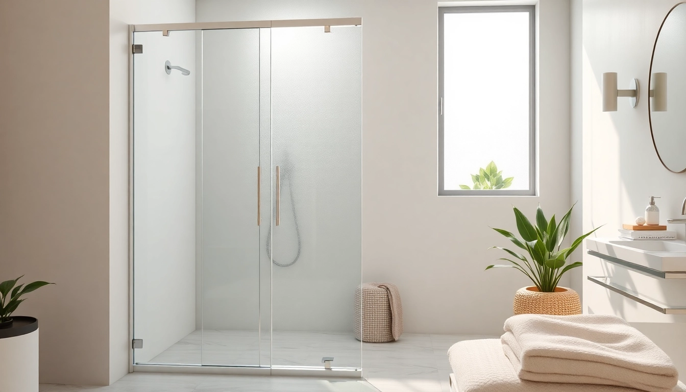 Elegant sunney shower doors showcased in a modern bathroom setting with natural light.