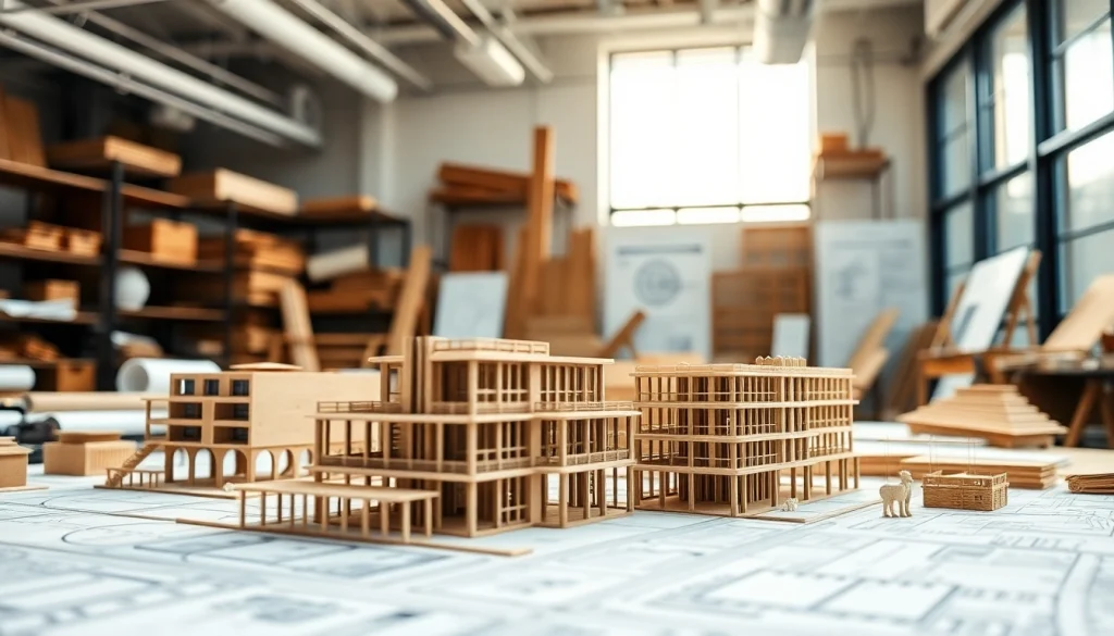 Architekturmodellbau Mainz zeigt sorgfältig gestaltete Miniaturmodelle in einer modernen Werkstatt.