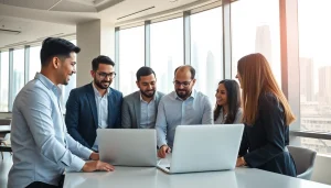 Guide to successful business setup in Dubai with engaging consultants in a modern office.