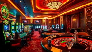Experience the excitement of BK8 gaming with vibrant casino tables and slot machines.