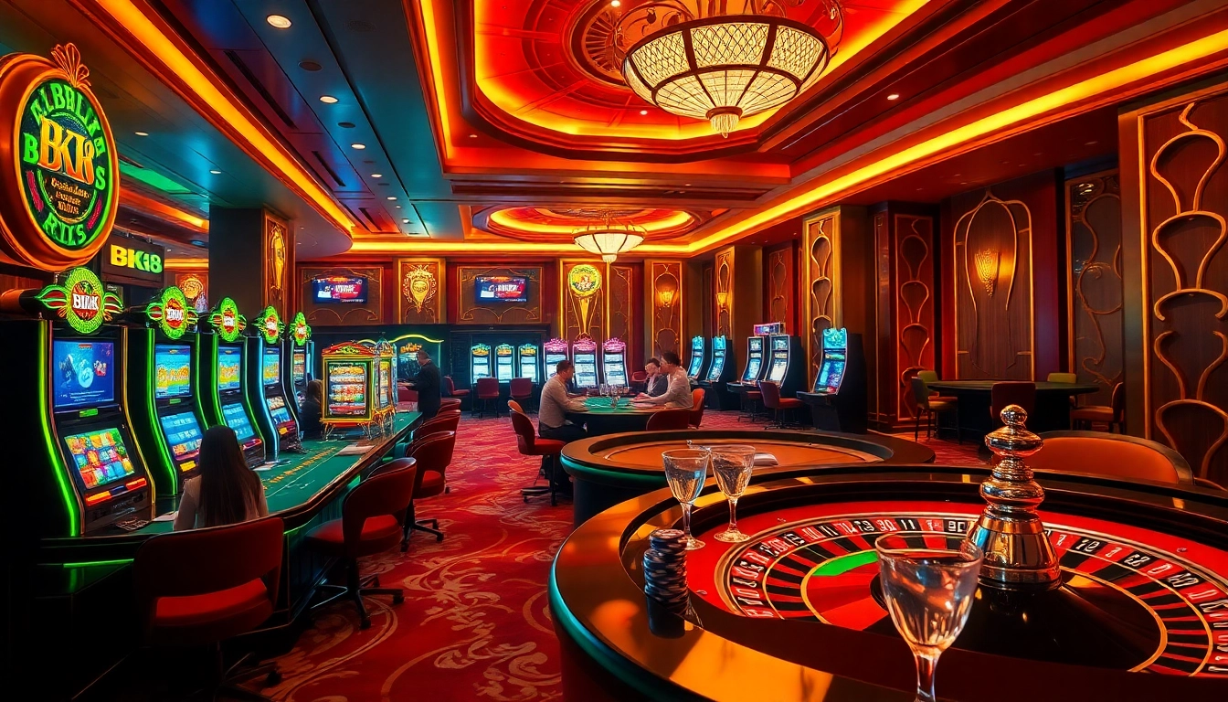 Experience the excitement of BK8 gaming with vibrant casino tables and slot machines.
