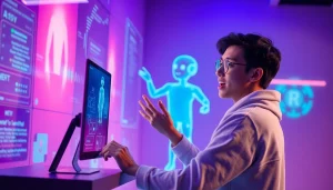 Engaging with an NSFW character AI in a futuristic digital scene.