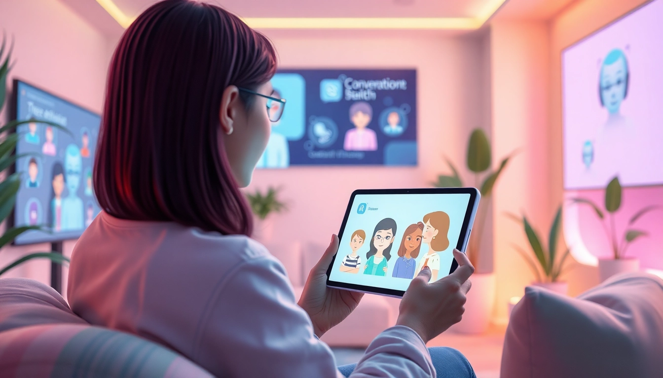 Engaging scene of a user interacting with an AI companion in a cozy digital space, reflecting the concept of crush on ai.