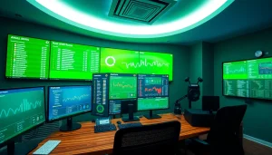 Real-time ผลบอลสด thscore updates on modern analytics screens in a vibrant sports room.