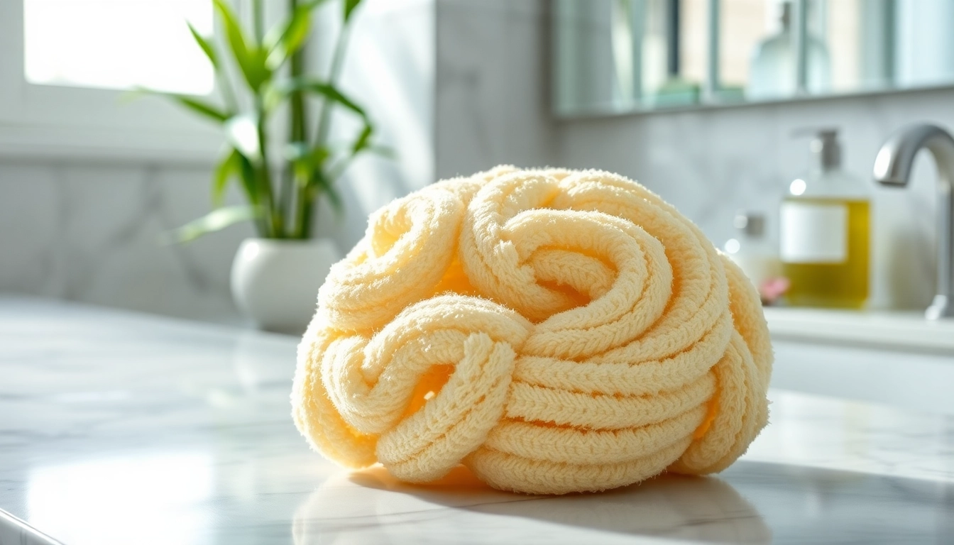 Examine the best back loofah for dry skin amidst calming skincare elements.