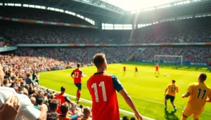 การแสดงผลบอลสด thscore ในสนามฟุตบอลที่เต็มไปด้วยผู้ชมและนักกีฬา