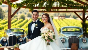 Couple enjoying their wedding at Clarksburg Wedding Venues amidst lush scenery.