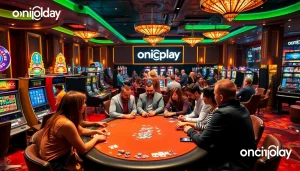 Players enjoying thrilling games at an onicplay casino, showcasing excitement and luxury.