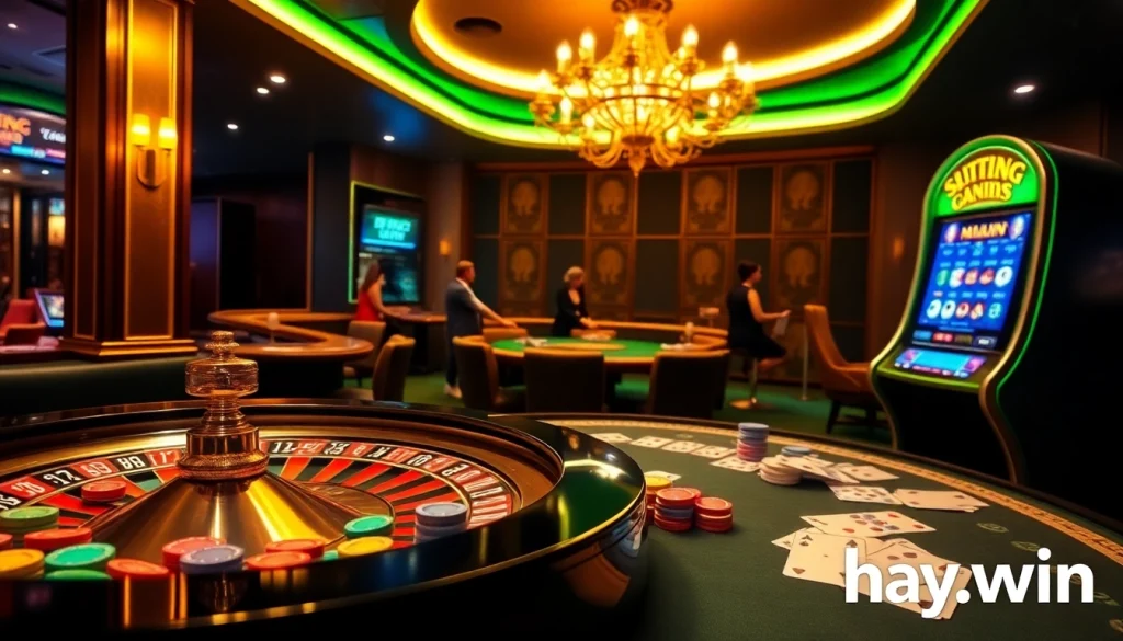 Experience the thrill of winning at hay.win with an elegant casino scene showcasing roulette, cards, and excitement.