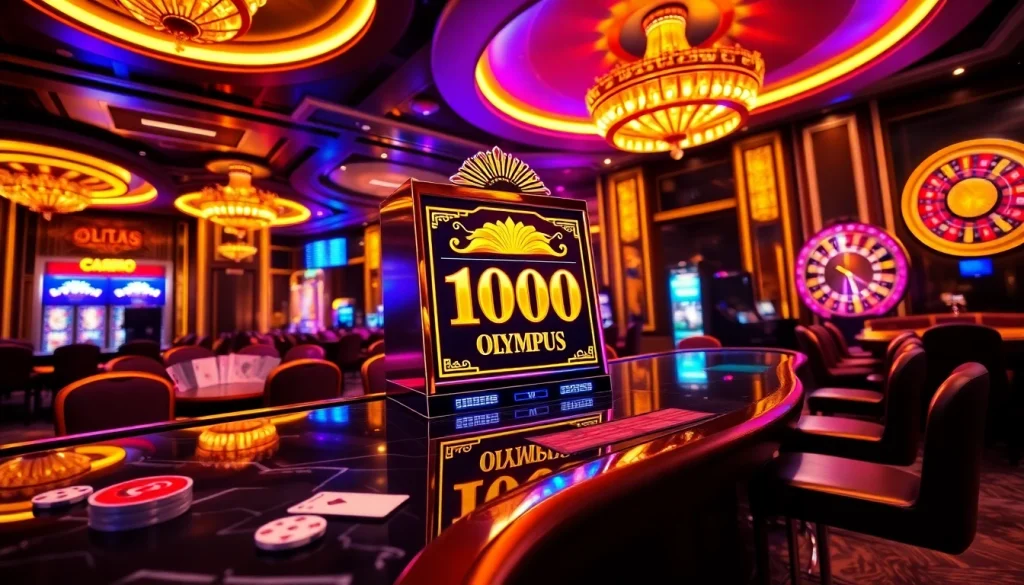 Play slots on the Olympus 1000 machine amidst an exciting casino setting.