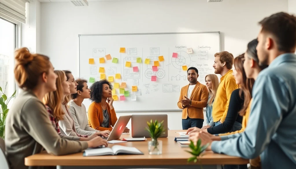 Engaging educators collaborating on innovative education strategies in a modern classroom.