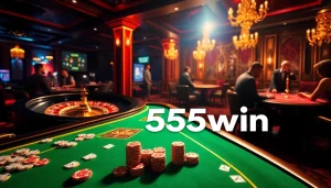 Players enjoying a thrilling casino experience at 555win with vibrant games and rich decor.