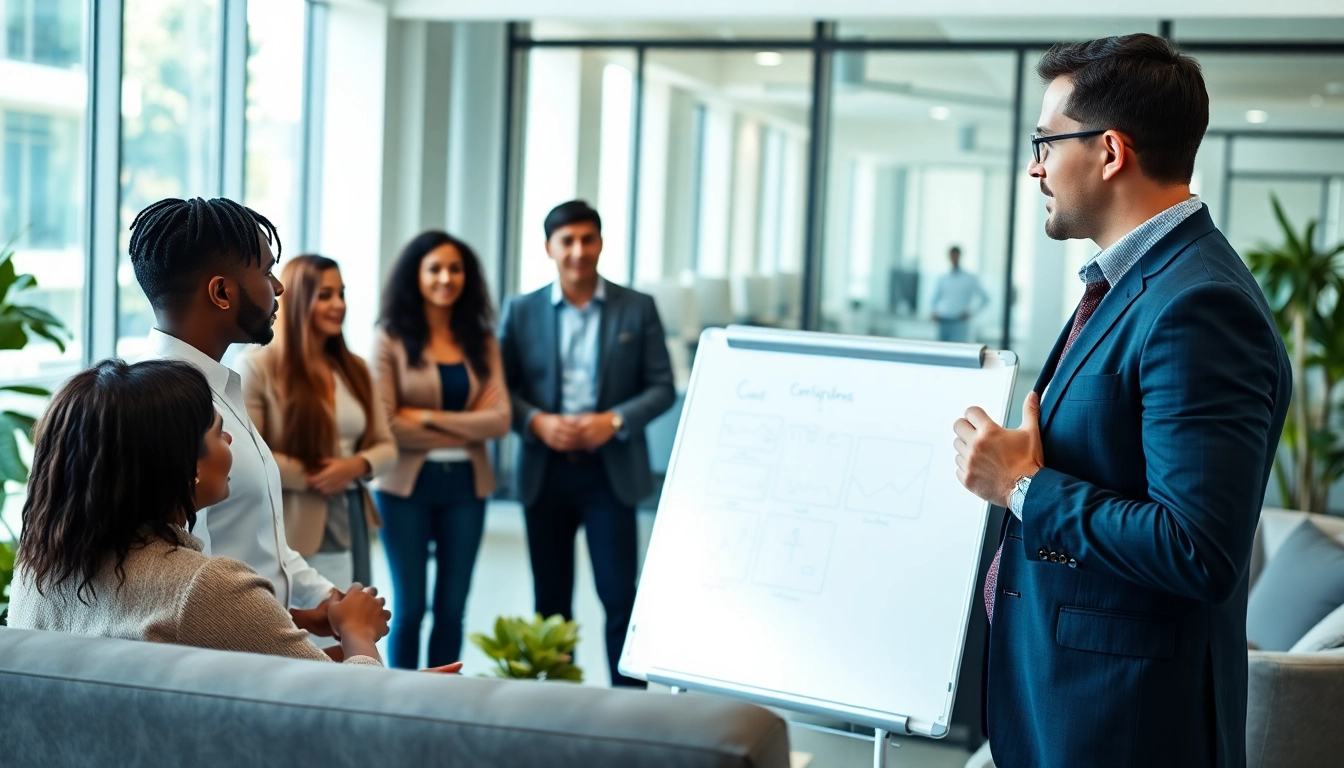 Engage with a professional business coaching service in an interactive office setting.