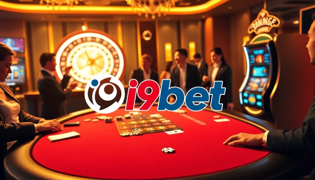 Experience thrilling gaming with i9bet at an elegant casino table surrounded by excited players.