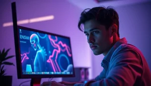 Engaging user interacting with NSFW AI image generator in a modern digital workspace.