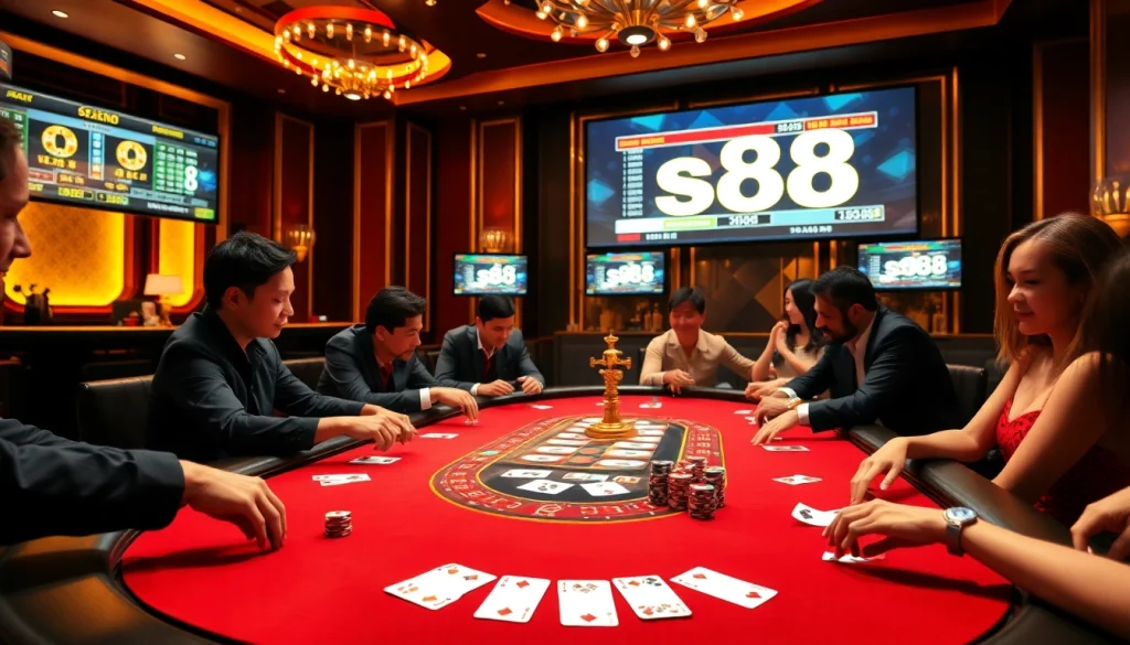 Players enjoying an intense poker game with sc88 strategies at a luxurious casino table.
