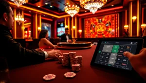 Jeu excitant à une table de casino en ligne Français avec des éléments luxueux.