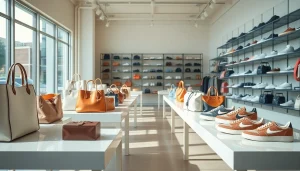 레플리카쇼핑몰의 다양한 스타일 가방과 스니커즈가 있는 쇼핑 장면