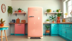 Showcase of a retro appliance in a colorful kitchen, highlighting vintage charm and modern decor.