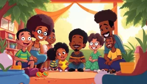 A scene depicting beloved African American cartoons characters celebrating culture and creativity.