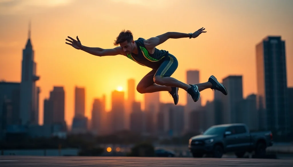 Bei der Performance von phantom athletics in voller Aktion überwindet ein Athlet Grenzen.