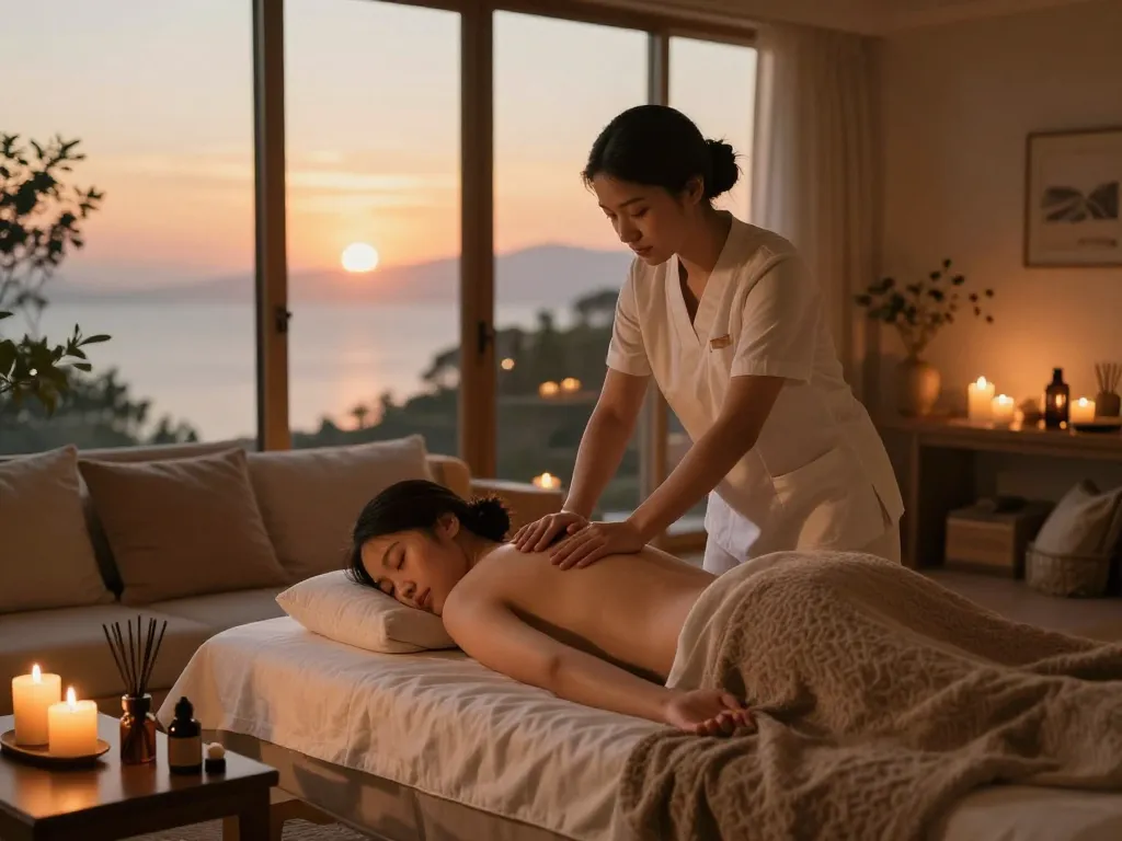 평화로운 분위기에서 편안한 홈 환경에서 출장안마를 즐기는 모습.