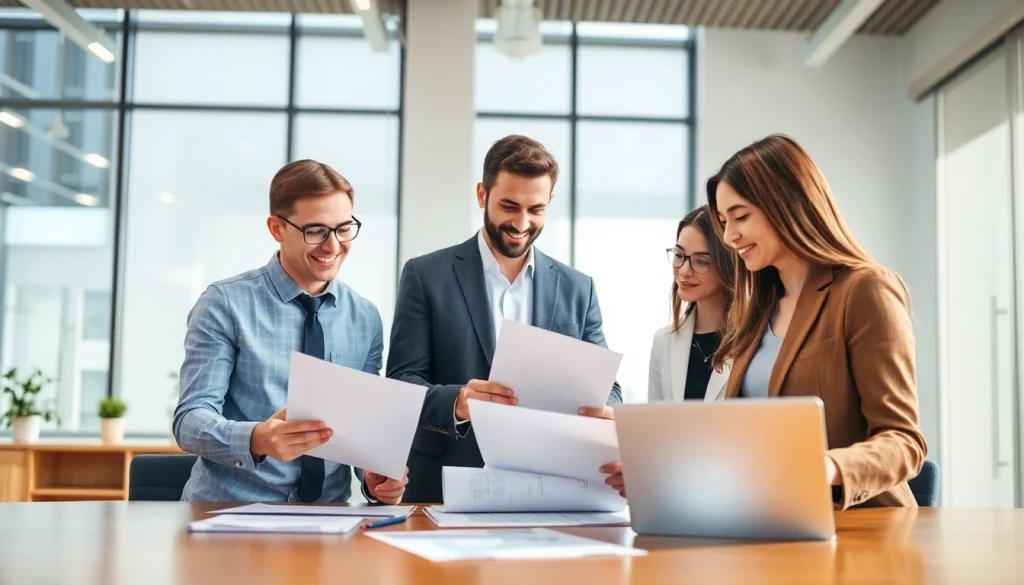 Streamlined Contract Management process showcasing teamwork in a modern office.