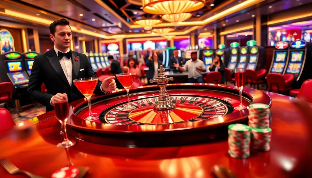 Experience excitement at 88VV with a luxurious casino scene showcasing a roulette table and glamorous atmosphere.