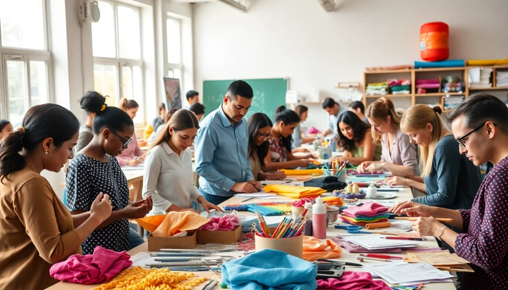 Engaged participants in craft training programs, creating colorful projects in a workshop setting.