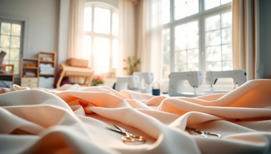 Stof voor blouse in een professioneel naaiatelier met pastel kleuren en keuze aan stoffen.