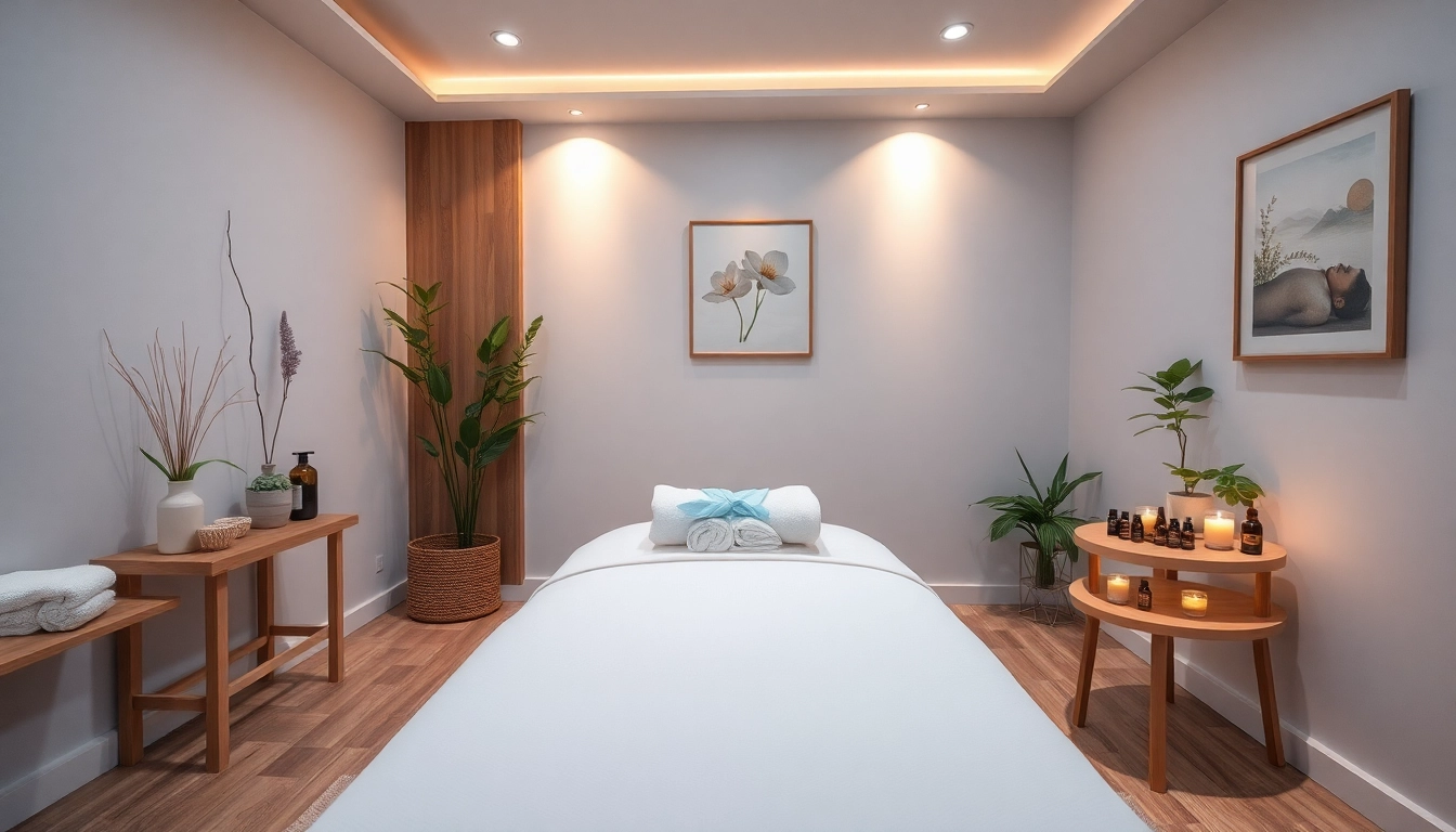 부드러운 조명과 차분한 장식이 있는 편안한 인천마사지 치료실.