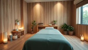 편안한 분위기와 자연 장식으로 조성된 휴식 마사지 치료실