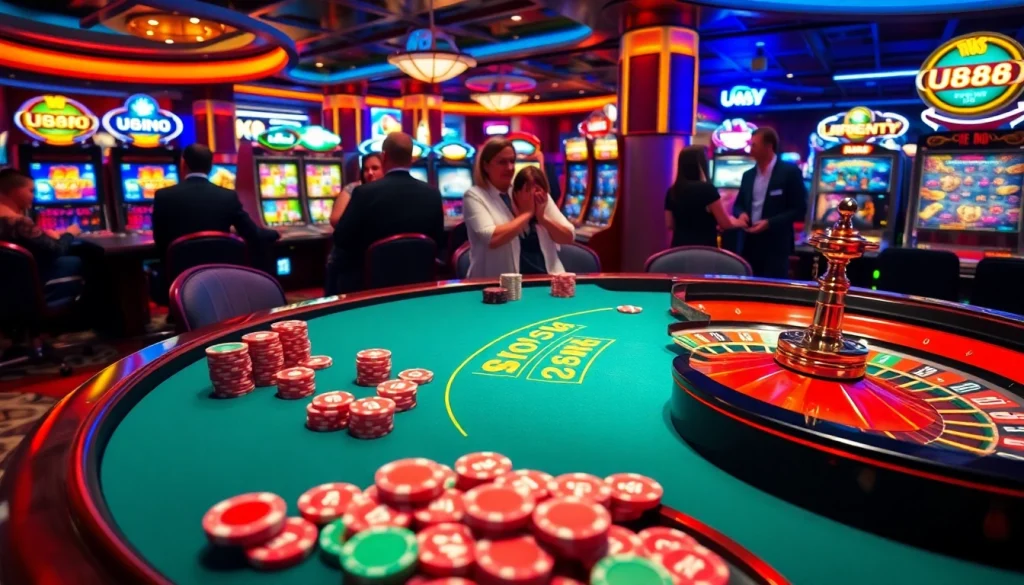 Experience the thrill at U88 with a vibrant poker table and exciting casino games.